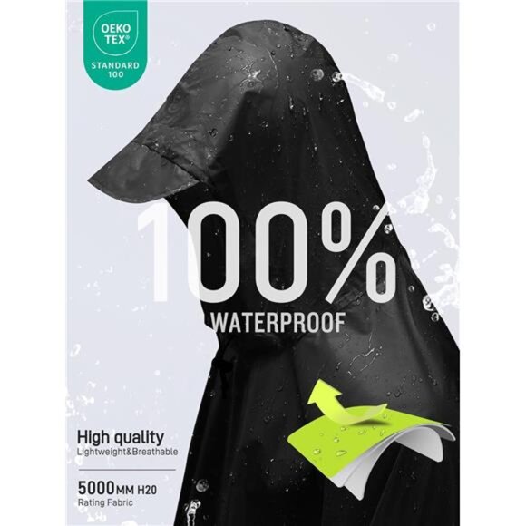 Hooded Rain Poncho Waterproof Raincoat Jacket for Men Women Adults - Picture 3 of 7